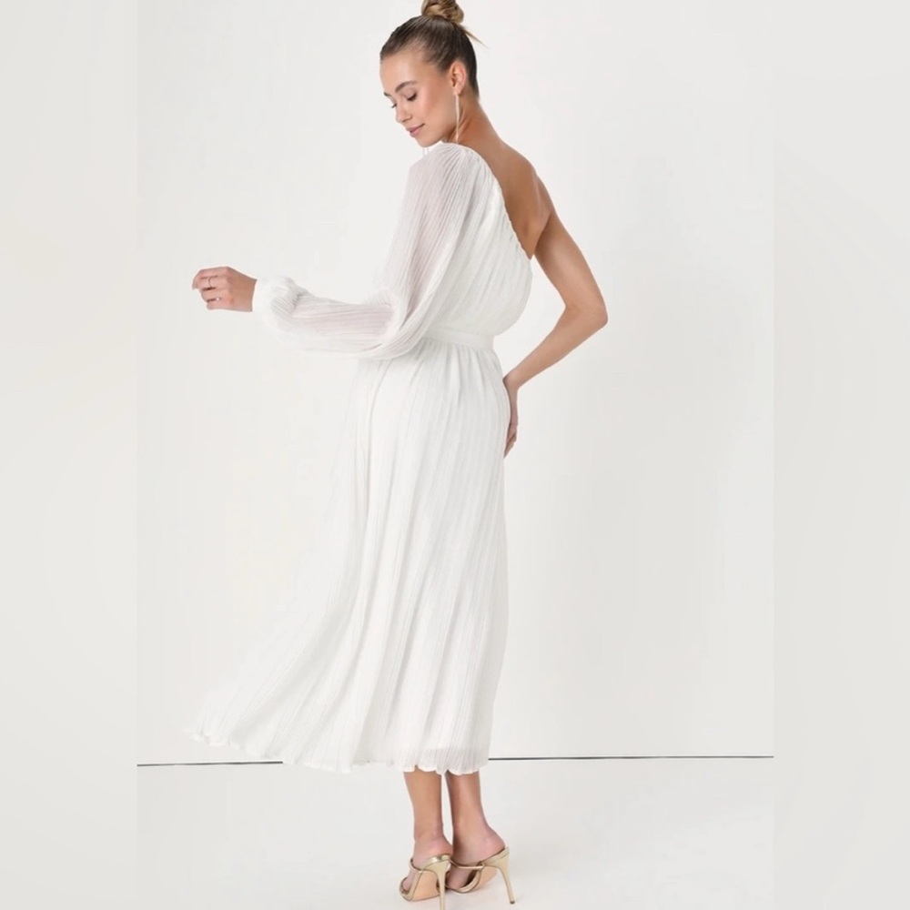 Lulu’s Always Loving You White Pleated One-Shoulder Midi Dress